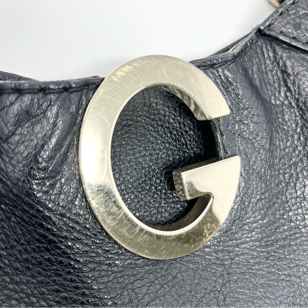 Vintage Gucci Charlotte GG Logo Monogram Shoulder Hobo Bag Tote Black Leather - Picture 7 of 14